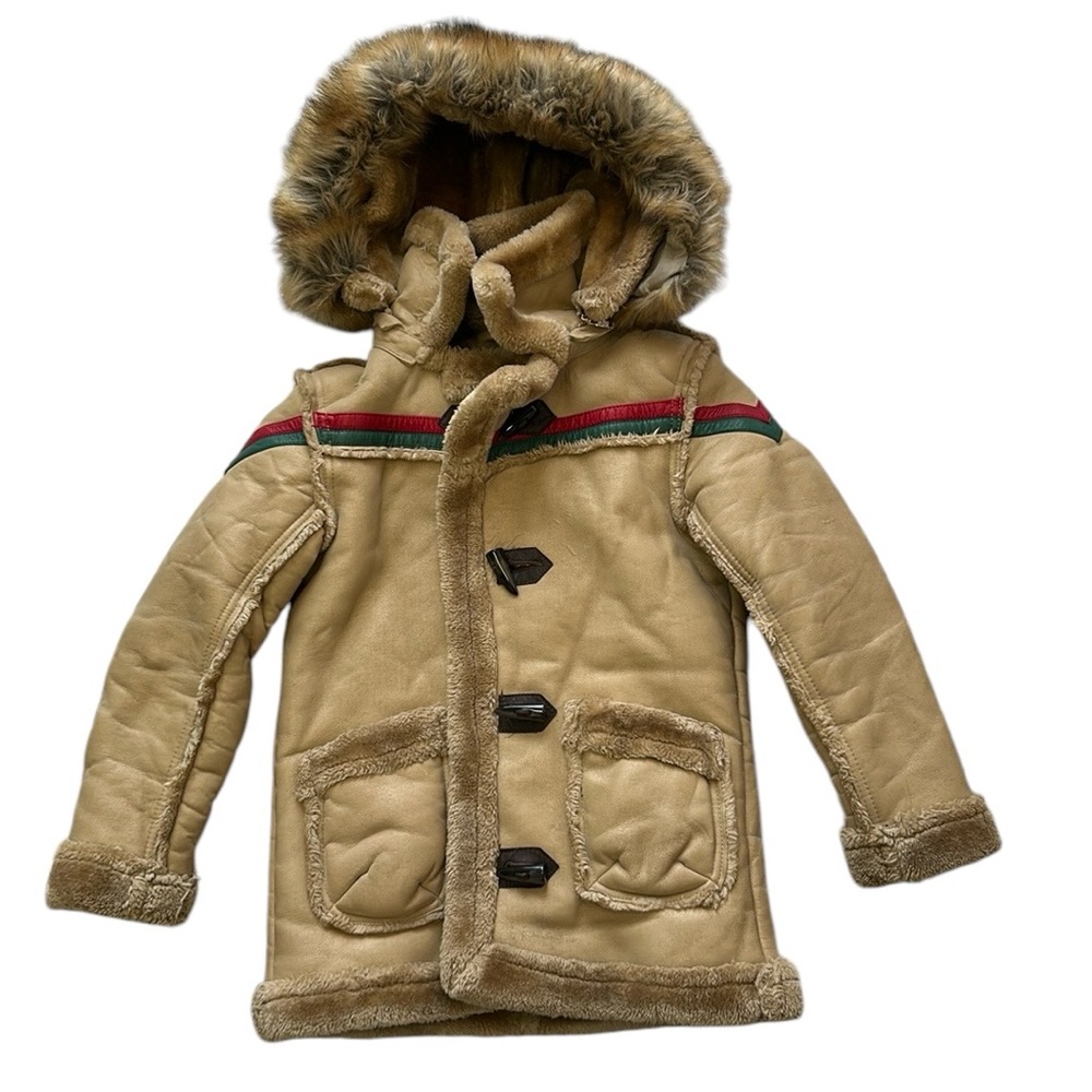 RARE Jordan‎ Craig Joe Faux Leather Shearling Coat Faux Fur in Latte Kids 7